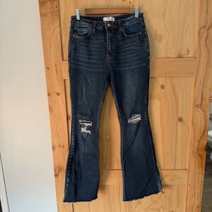 Kancan Women's Distressed Flare Blue Jeans